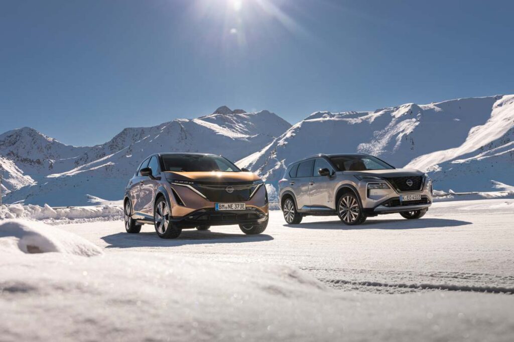 Nissan X-Trail e Ariya sono official electrified cars del e-4ORCE Vertical Winter Tour 2024